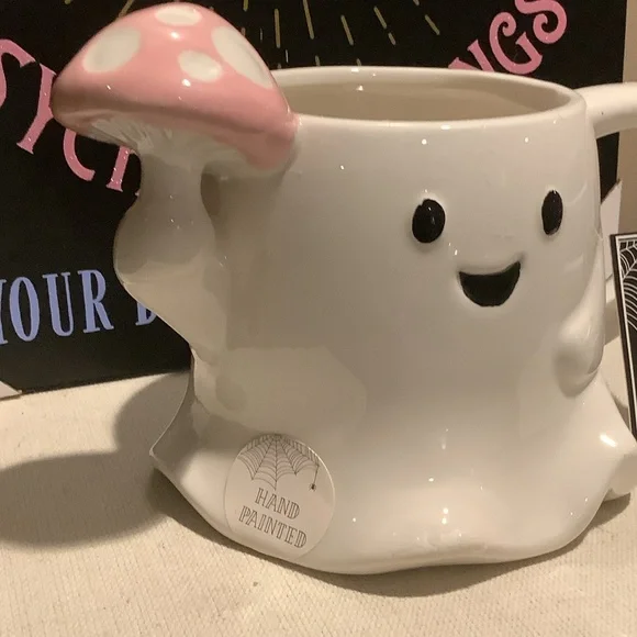 New Cobwebs & Cauldrons Hand Painted Ghost Mug 👻🍄 - Picture 2 of 5